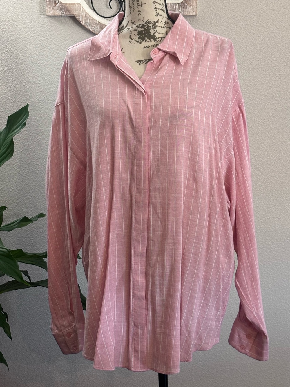 Express Pink and White Striped Button-Down Shirt